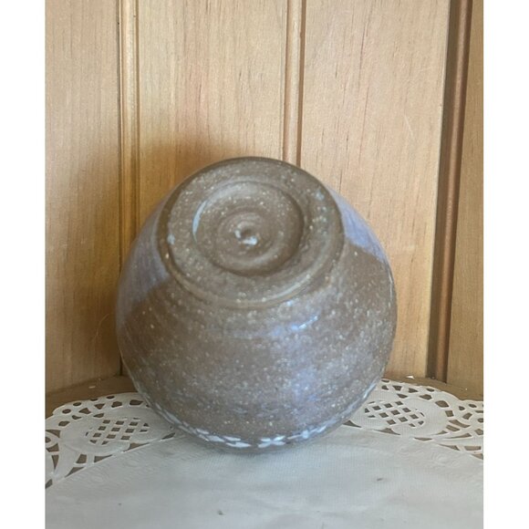 Handcrafted Stoneware Vase Lavender White Floral Design 3.25in Rustic Home - Picture 3 of 7